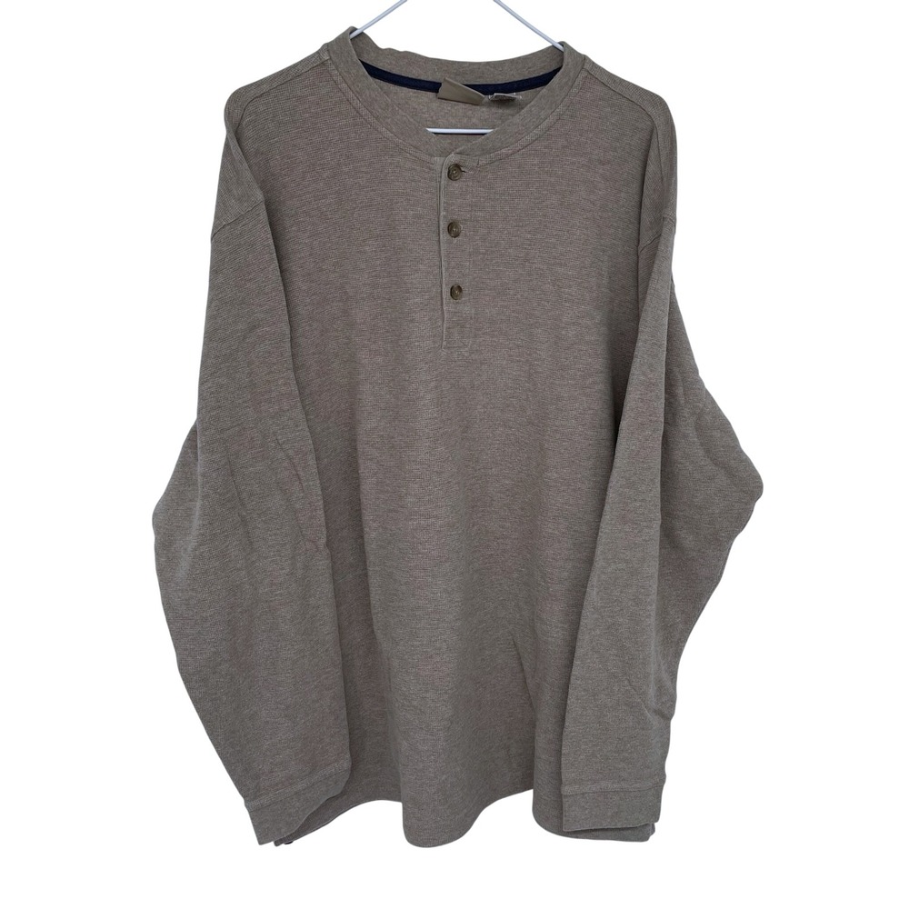 L.L. Bean Brown Long Sleeve Thermal Henley Shirt XL Outdoors Hiking‎ Camping